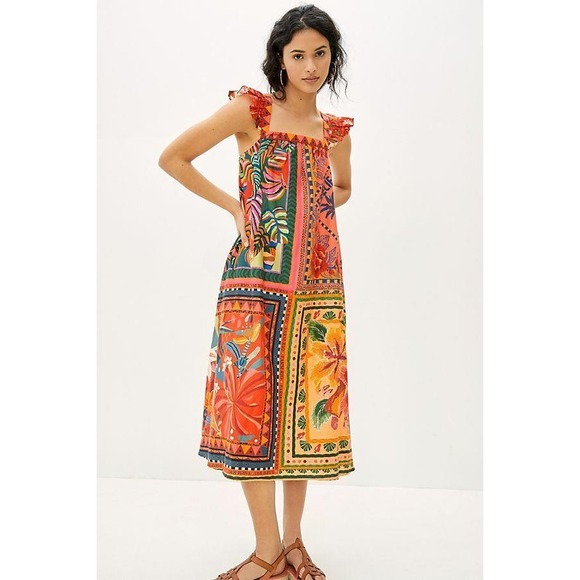 Anthropologie Dresses & Skirts - Anthropologie FARM RIO Mosaic Midi Dress Cotton Pockets Colorful Tropical Medium
